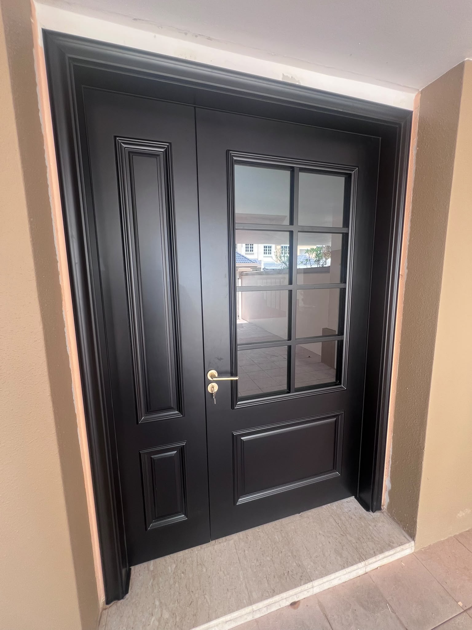 Custom Main Timber Double Leaf Door with 6 Panel Glass